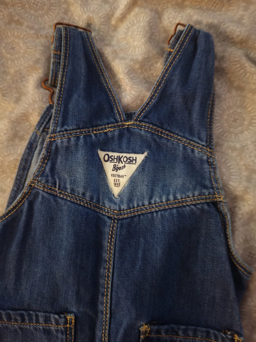 OshKosh B'gosh Distressed Blue Denim Heart-Front Overalls